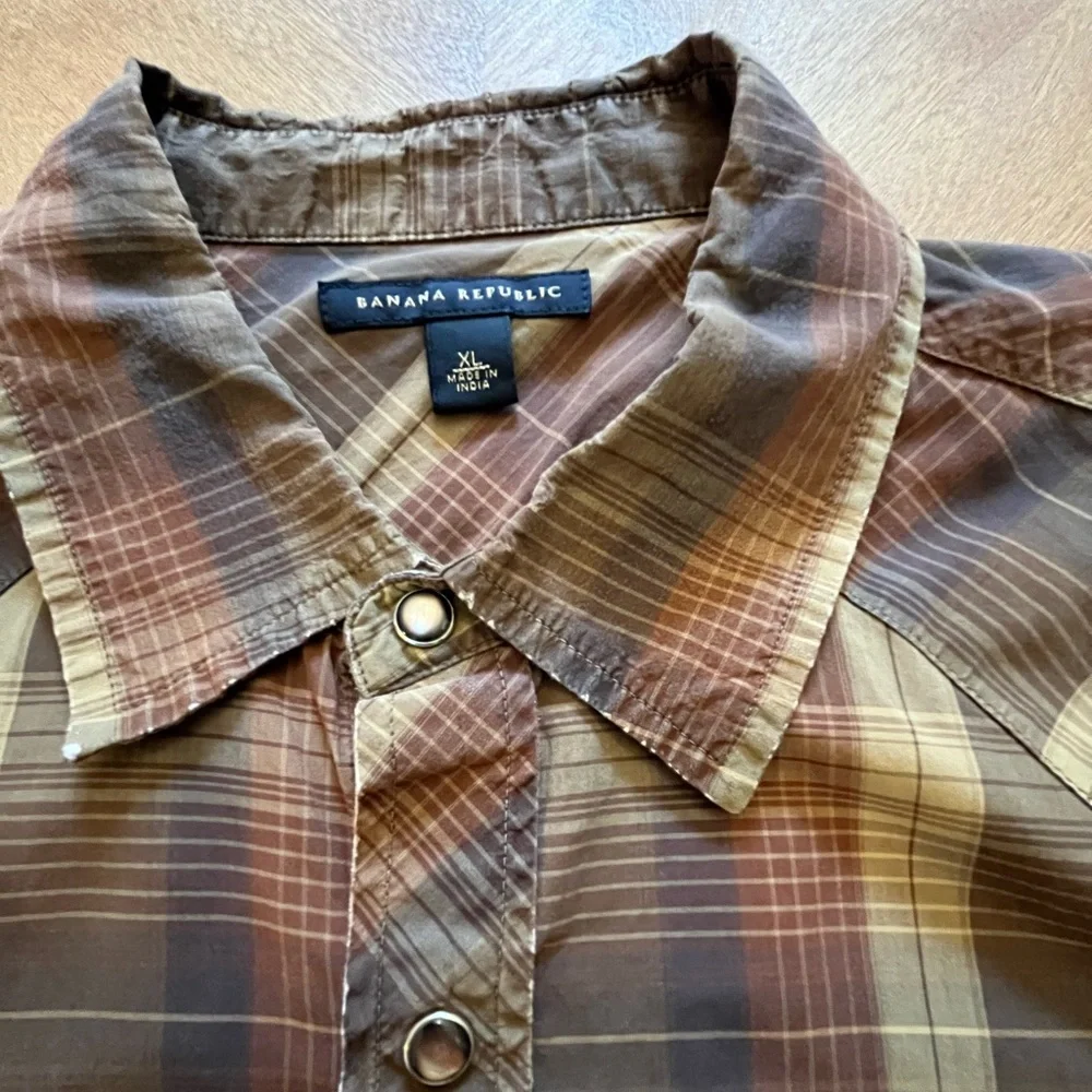 Banana Republic Brown and Tan Checkered Casual Shirt